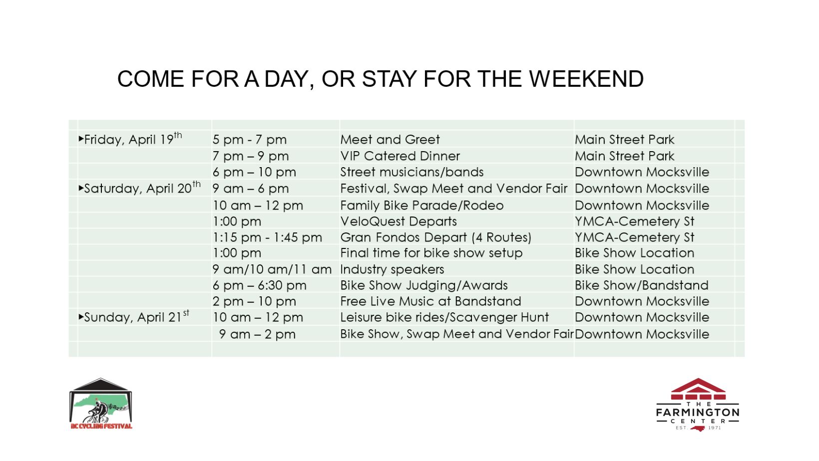 Schedule NC Cycling Rendezvous